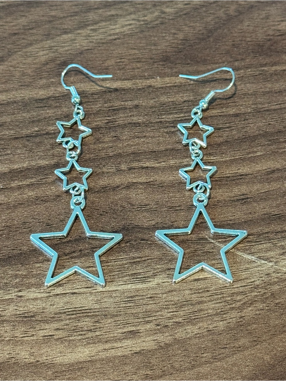 Silver Star Dangle Earrings - Silver Star Trio Design